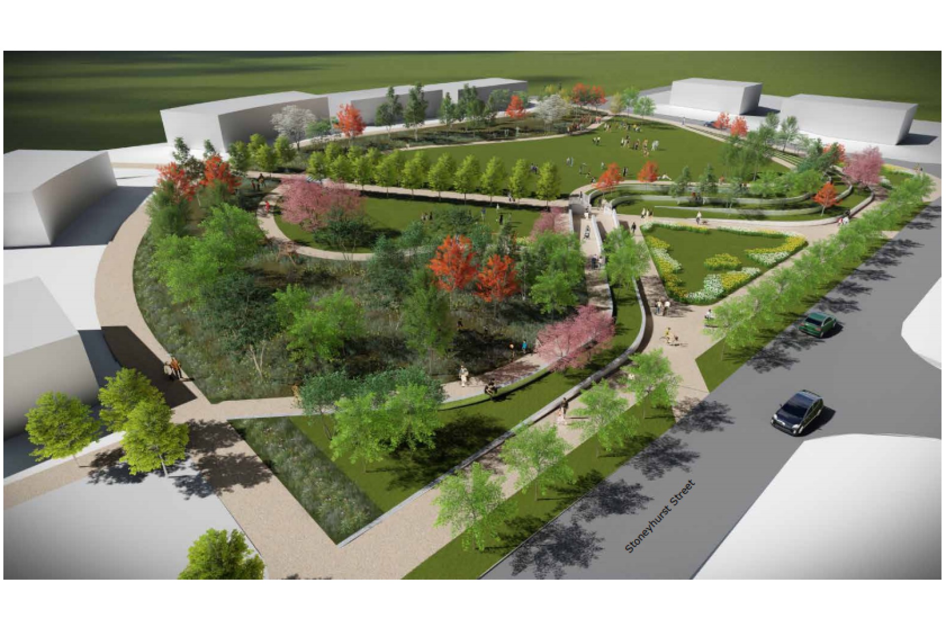 Aerial View of the Community Park Proposals from Stonyhurst Street Looking North East by LUC