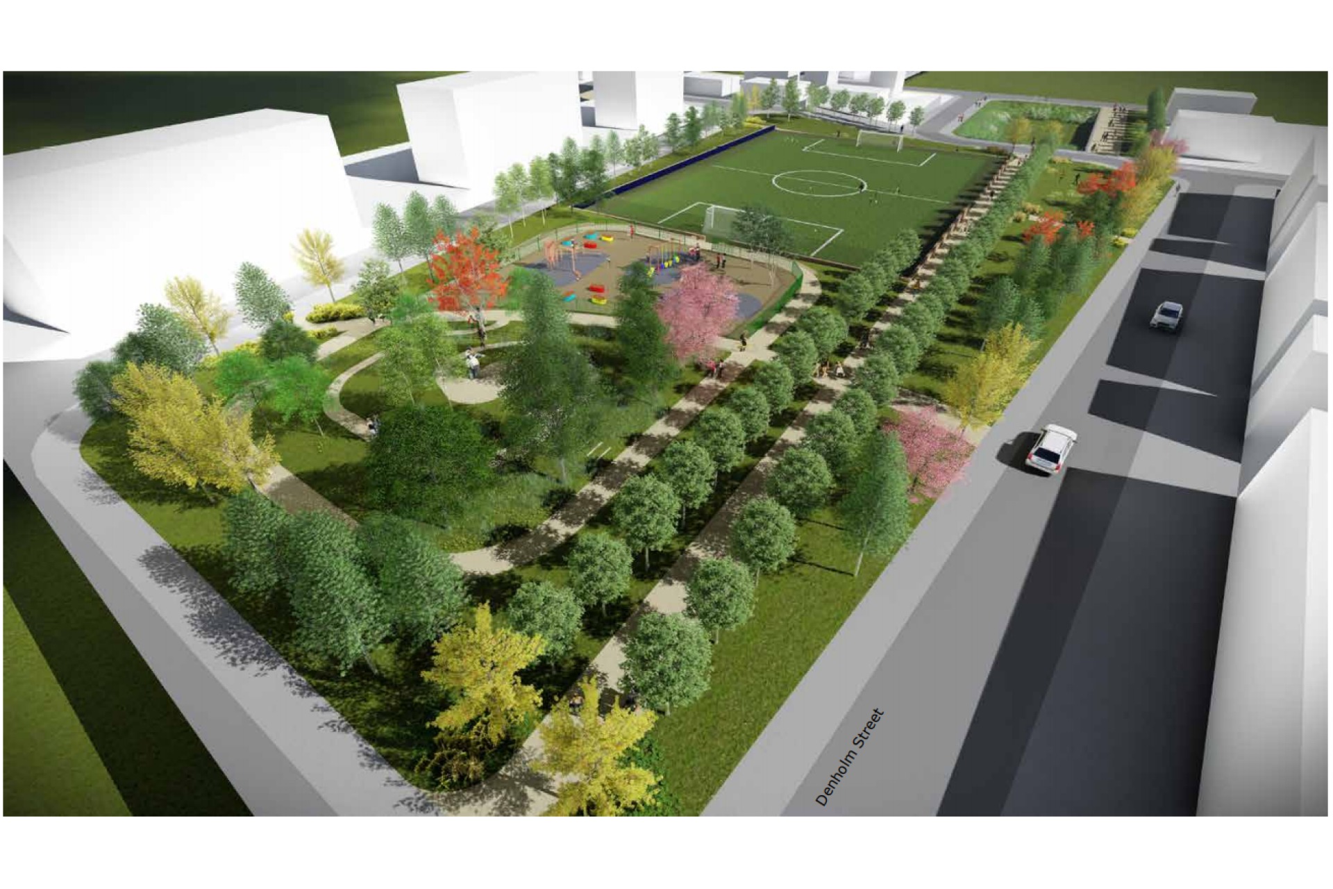 Aerial View of the Play Park Proposals from Denham Street Looking East by LUC