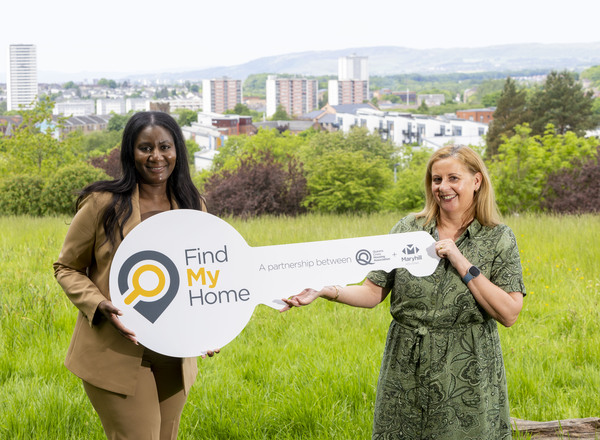 Jennifer Simon, Director of Operations, Maryhill Housing Association (left) and Elizabeth Hood, Depute Director of Neighbourhoods, Queens Cross Housing Association (right) launch joint online housing application service.
